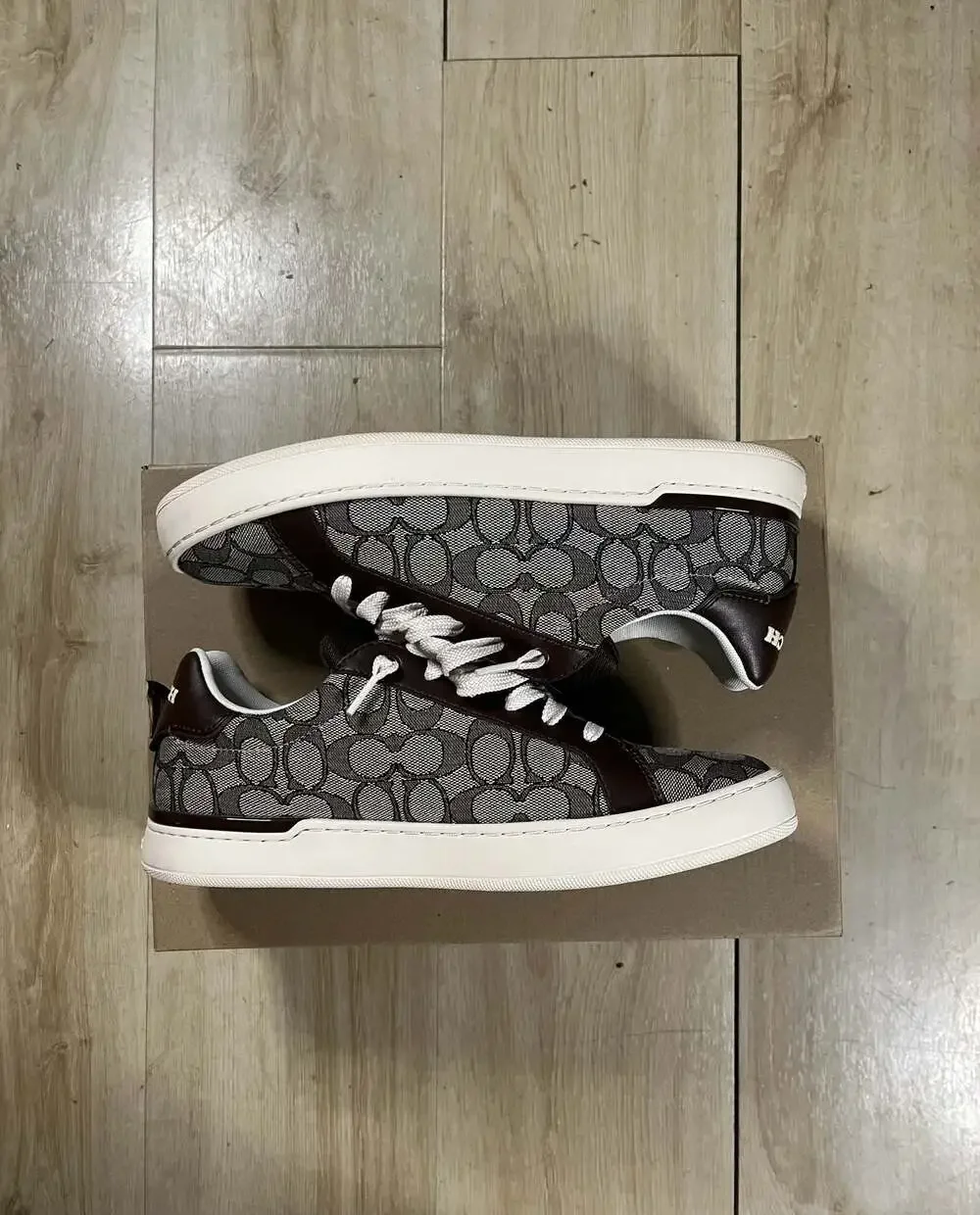 Coach Men's Lowline Signature C Jacquard Leather Sneakers Charcoal Brown